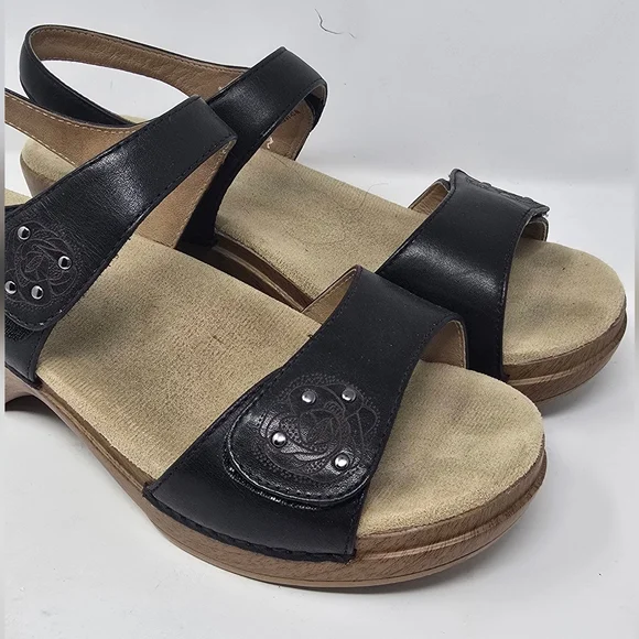 Dansko women eu 39 us 9 sonnet sandals shoes black leather strappy summer gorpco - Picture 2 of 11